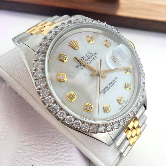 Vintage 1986 Diamond Bezel Oyster Perpetual Datejust Watch Mother of Pearl Face - Picture 2 of 10